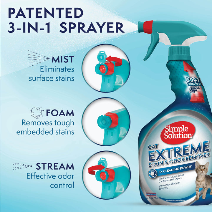 Extreme Cat Stain Eliminator for Strong Odor, Pet Odor Eliminator for Home, Stain Remover for Cats, Floor Cleaner, Urine Destroyer, Carpet Cleaner Spray, 32oz