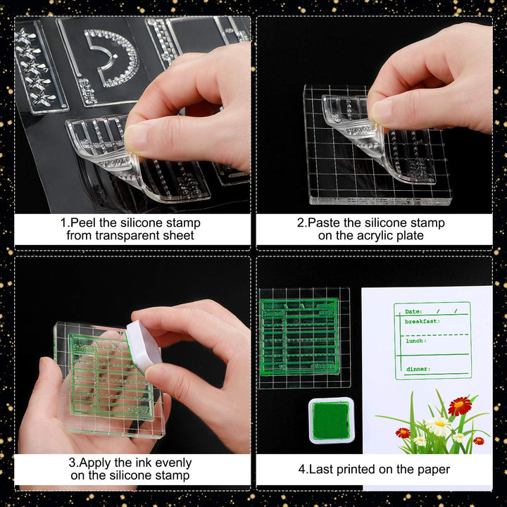 18 Pieces Journal Stamps Clear Journal Stamps, 4 Sheets Silicone Calendar Planner Stencils for Bullet, Week Dates Month Organizer Tasks Ideas DIY Making Crafts Scrapbooking Supplies