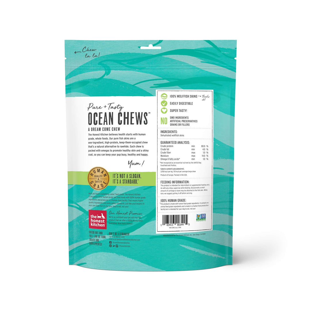Ocean Chews Hearty Wolffish Skins Dog Treats, 6 oz (Beams)