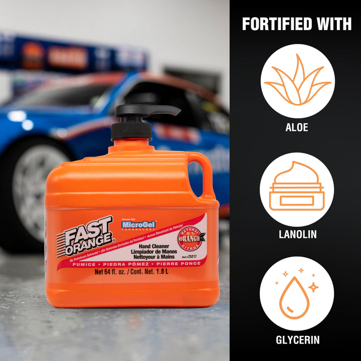 Permatex 25217 Pumice Lotion, Heavy Duty Hand Cleaner, Natural Citrus Scent, Waterless Cleaner For Mechanics, Strong Grease Fighter, 1/2 Gallon, Orange, 64 Fl Oz (Pack of 1)
