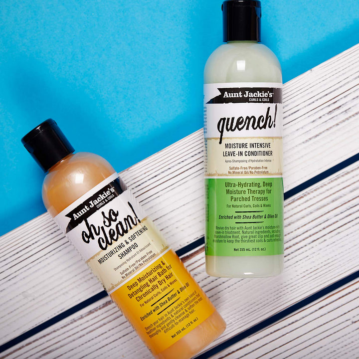 Aunt Jackie's Curls and Coils Oh So Clean Deep Moisturizing and Softening Hair Shampoo for Natural Curls, Coils and Waves, Enriched shea Butter, 12 oz