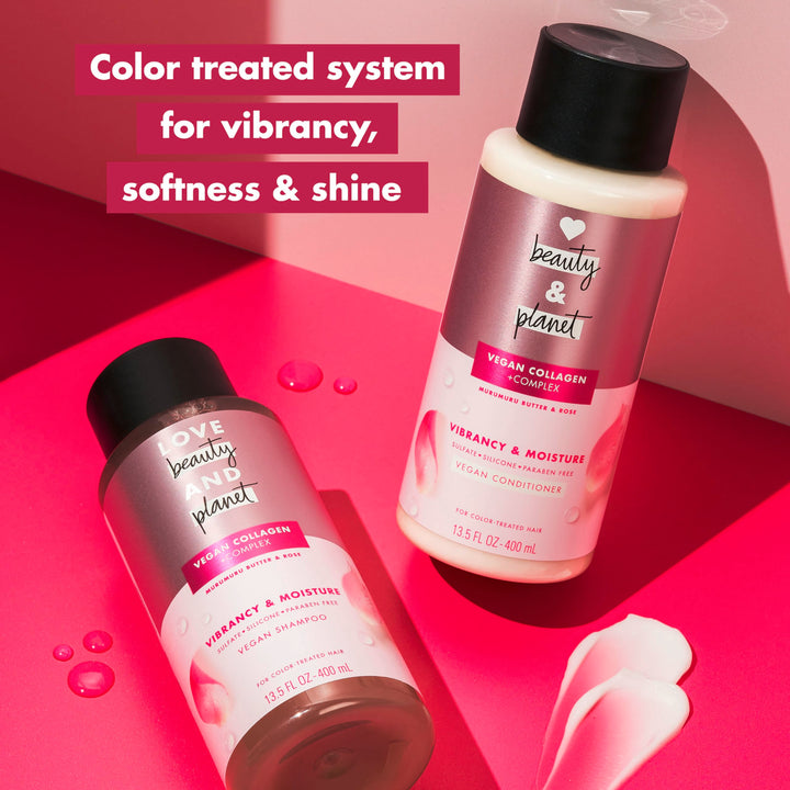 Love Beauty and Planet Shampoo & Conditioner Murumuru Butter & Rose 2 Count for Color-Treated Hair Shampoo and Conditioner Silicone Free, Paraben Free and Vegan 13.5 oz