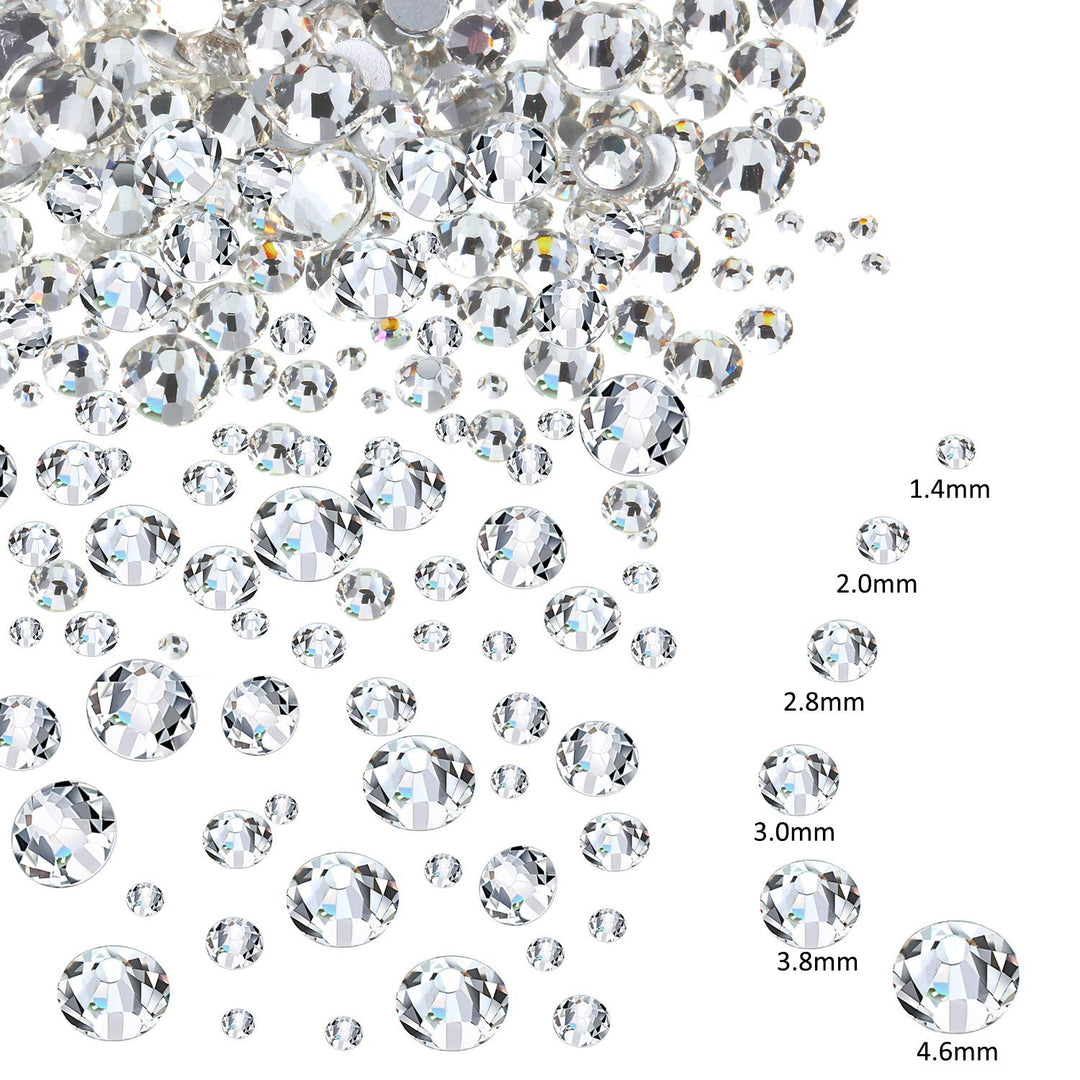 8030 Pieces Flatback Rhinestones Round Rhinestones Glass Gems Stones with 6 Mixed Sizes for Nail Art Phone Decorations Crafts DIY (8030 Pieces, 1.4-4.6 mm)