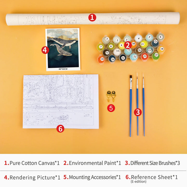 Abstract Whale Oil Painting Kit on Canvas Paint by Numbers for Adults Beginner & Kids with Paintbrushes and Acrylic Pigment Arts Craft for Home Wall Decor 40x50cm