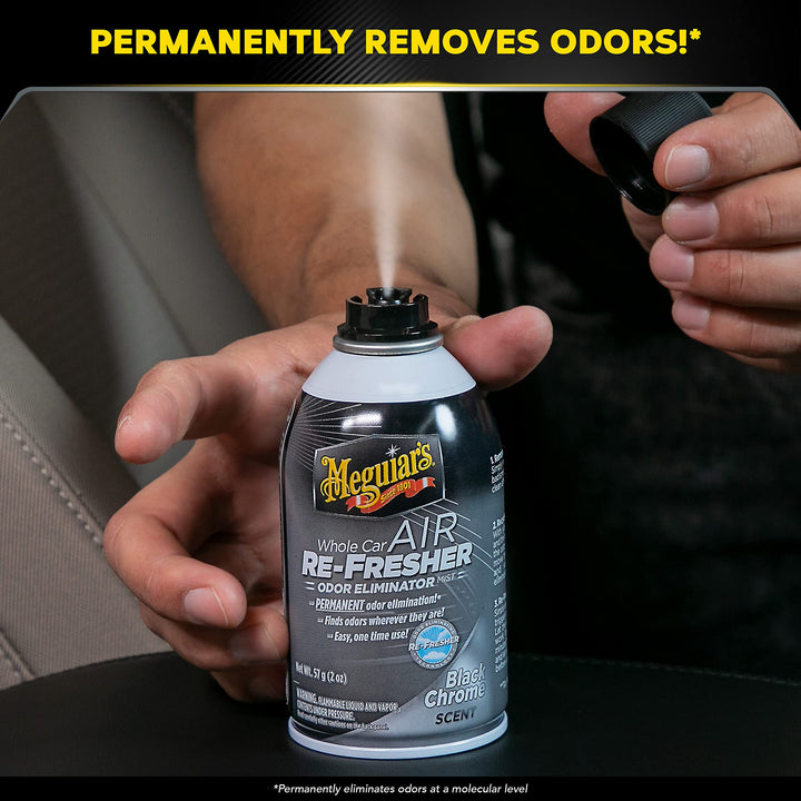 Meguiar's Whole Car Air Re-Fresher Odor Eliminator Mist, Black Chrome Scent - Car Odor Remover & Car Air Freshener to Eliminate Bad Odors - 2 Oz Aerosol