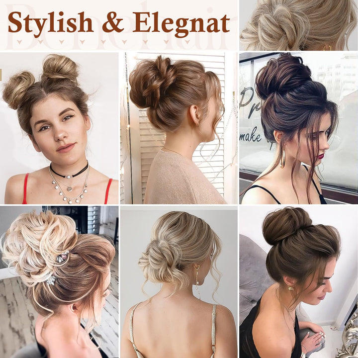 Messy Bun Hair Piece Scrunchy Updo Hair Pieces for Women Fluffy Wavy Hair Bun Scrunchies Donut Hairpiece Synthetic Chignons with Elastic Rubber Band Burgundy Red 1Pc