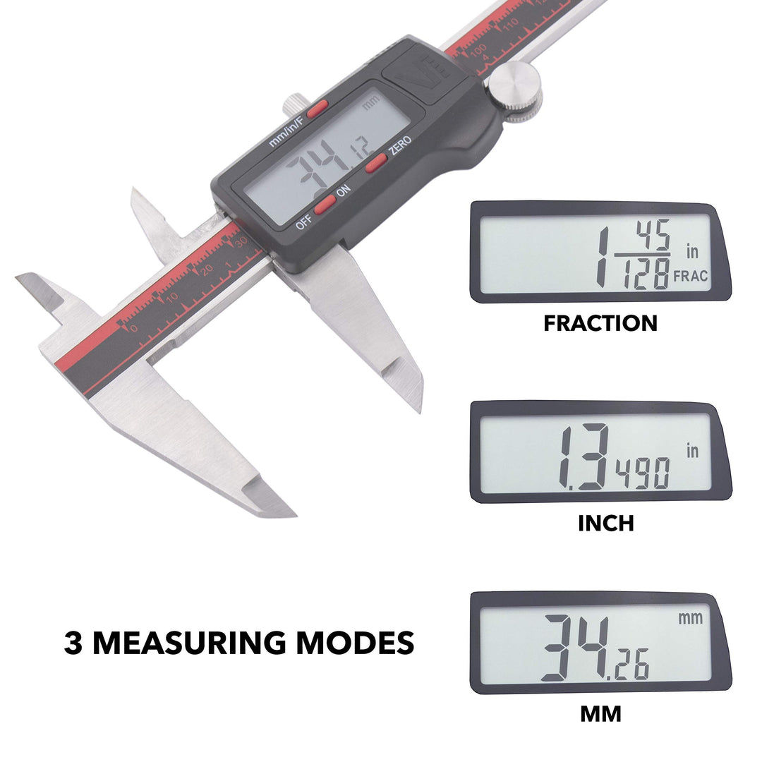 Digital Caliper, DCLA-0805 0-8 Inch/200mm, Inch/Millimeter/Fractions Conversion, Stainless Steel, Large LCD Screen
