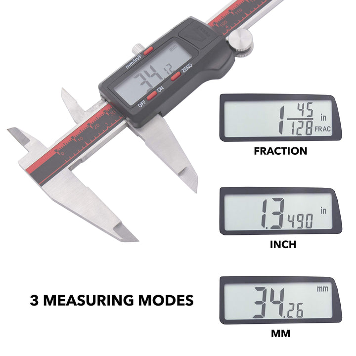 Digital Caliper, DCLA-0805 0-8 Inch/200mm, Inch/Millimeter/Fractions Conversion, Stainless Steel, Large LCD Screen