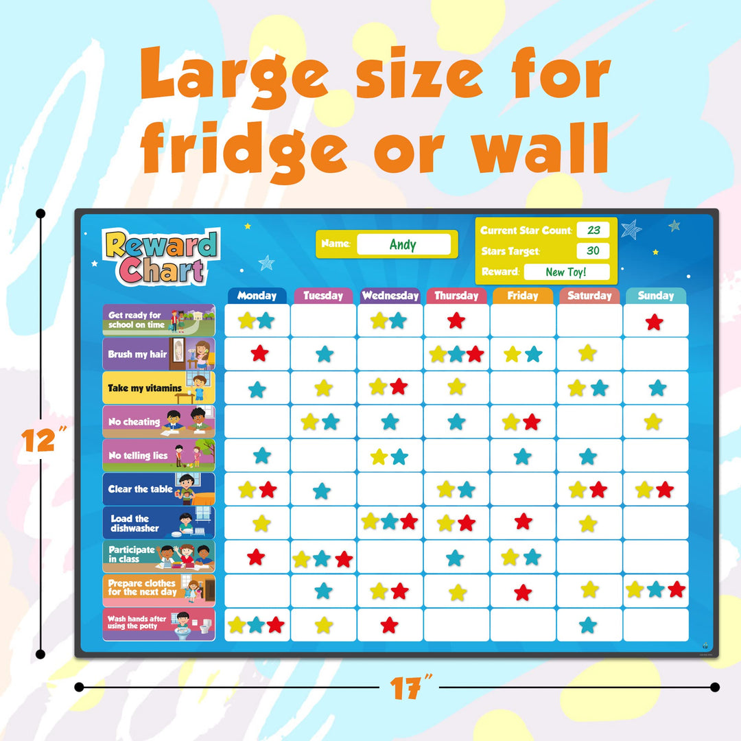 Magnetic Kids Responsibility Reward Chart - Engaging 3D Stars & Chore Tasks - Behavior Chart for Home & School - Ideal for Ages 3-9, Multiple Kids