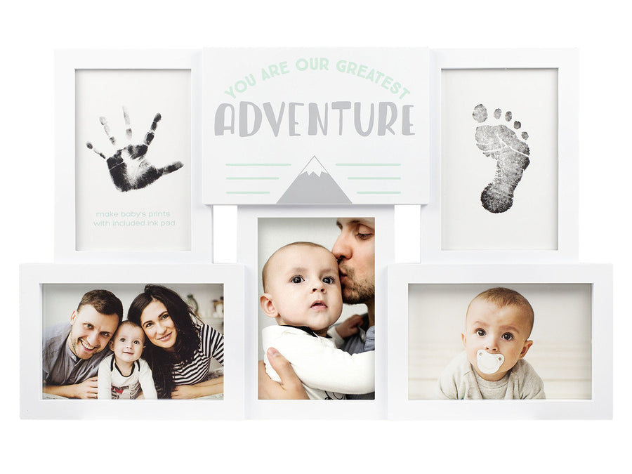 You Are Our Greatest Adventure Collage Keepsake Photo Frame, Baby Keepsake Picture Frame, DIY Baby's Handprint and Footprint Kit, Gender Neutral Nursery Wall Decor, White