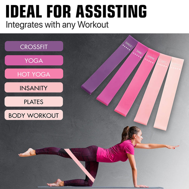 Mini Loop Resistance Bands,5 Different Levels Exercise Bands,Perform Better , for Home or Gym Workouts with Instruction Guide and Carry Bag