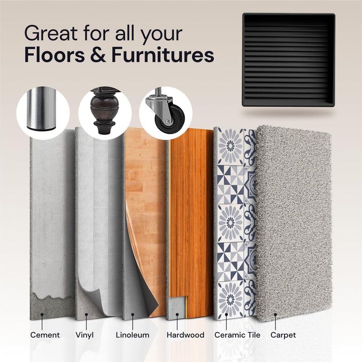 Non Slip Furniture Pads - 4x4 Black Square Rubber Anti Skid Caster Cups Leg Coasters - Couch, Chair, Feet, and Bed Stoppers with Anti - Sliding Floor Grip (Set of 4)