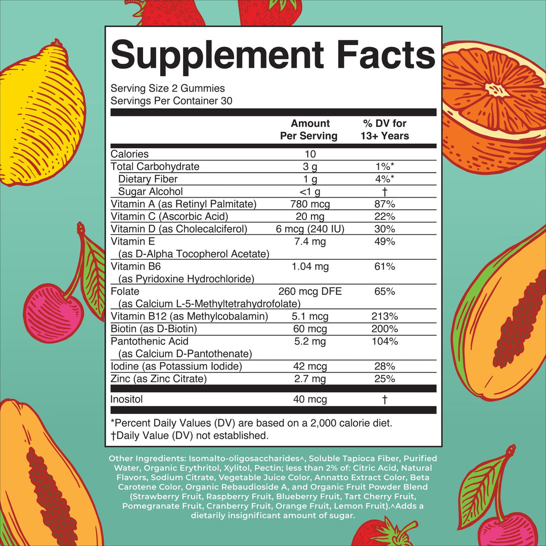 Multivitamin for Teens | Teen Multivitamin Multimineral Gummies with Vitamin B, C, D and E, Biotin, Zinc | Teen Vitamins | Vegan | Sugar Free | Gluten Free | 60 Count