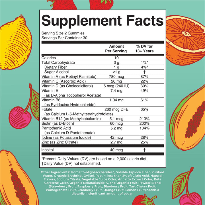 Multivitamin for Teens | Teen Multivitamin Multimineral Gummies with Vitamin B, C, D and E, Biotin, Zinc | Teen Vitamins | Vegan | Sugar Free | Gluten Free | 60 Count