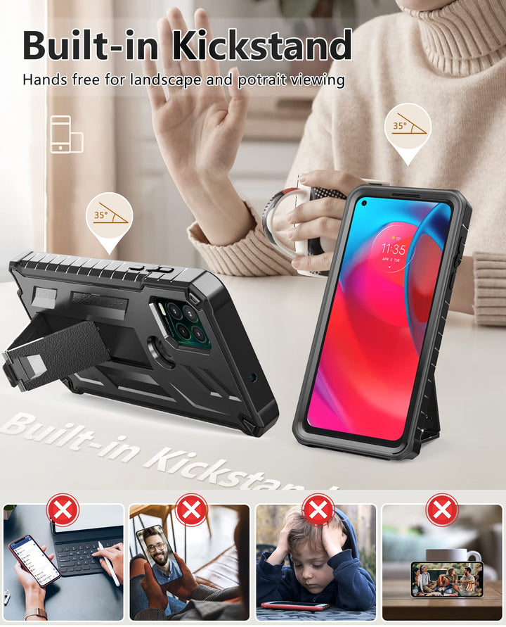 for Motorola Moto G Stylus 5G Case: Built-in Screen Protector Kickstand Full Body Dual-Layer Protective Shockproof Heavy-Duty Military Grade Tough Rugged Phone Cover (NOT 2022) Black