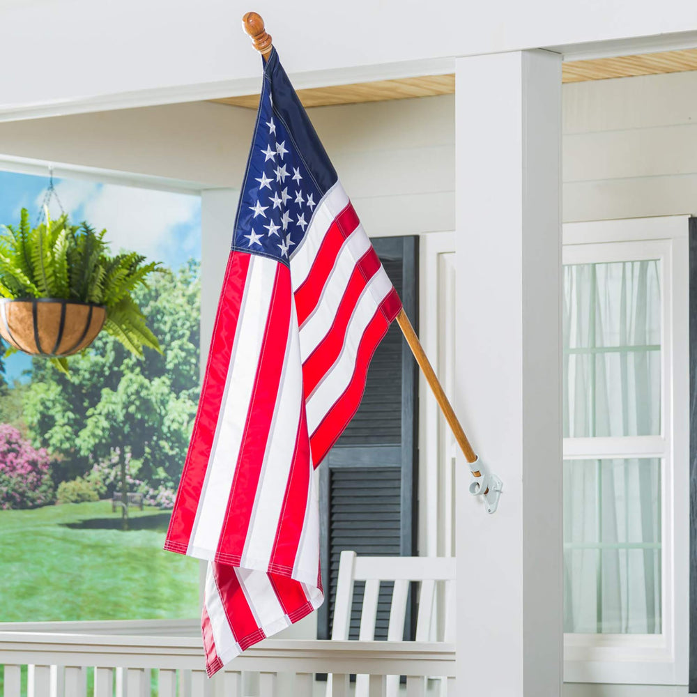 Evergreen 56 Solid Wood Flag Pole with Holder, Anti-Wrap Tube for 3'x5' Flags, Wall Mounted, Residential/Commercial