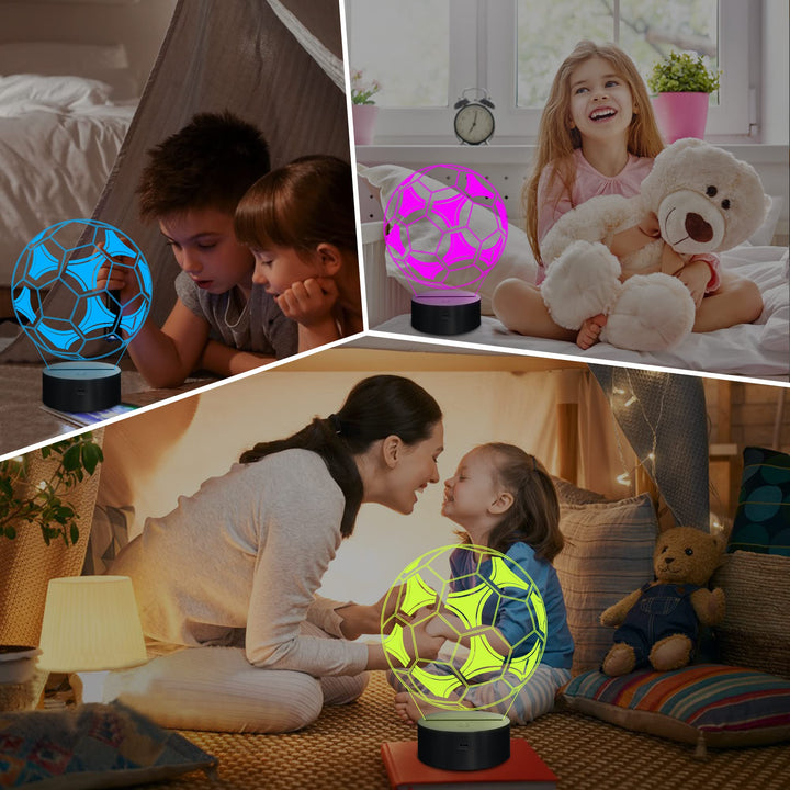 Kids 3D Soccer Lamp Football Night Light Optical Illusion Lamp with 16 Colors Changing Remote Control Birthday Day Gift Idea for Sport Theme Fan Boys Girls