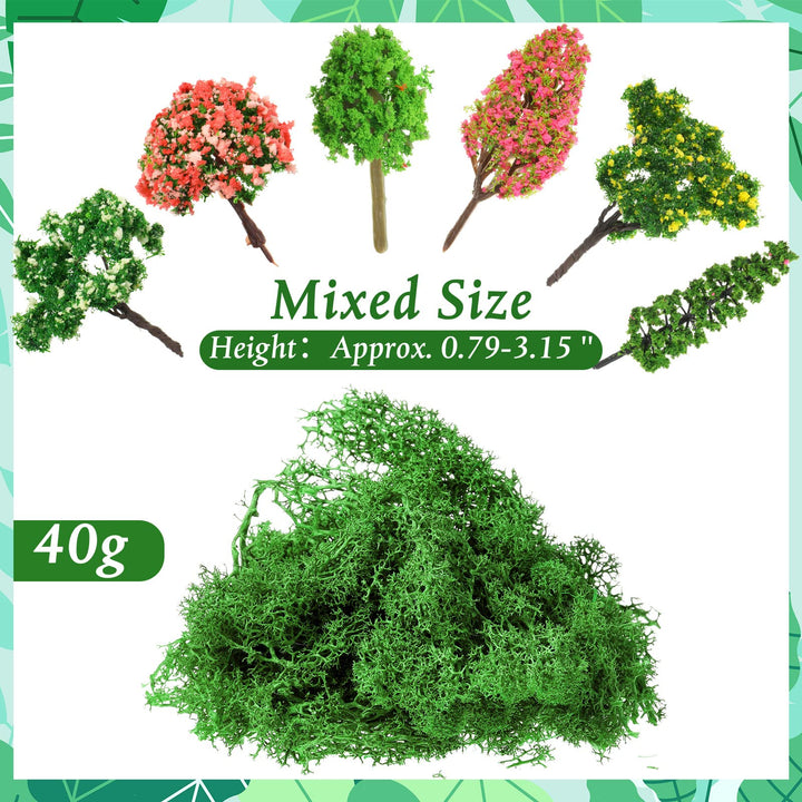 28 Pcs Model Trees Fake Miniature Trees Diorama Supplies Model Scenery Supplies Miniature Garden Accessories with Faux Moss Snow Leaves Decor for DIY Projects Landscape Fairy(Mixed Trees)
