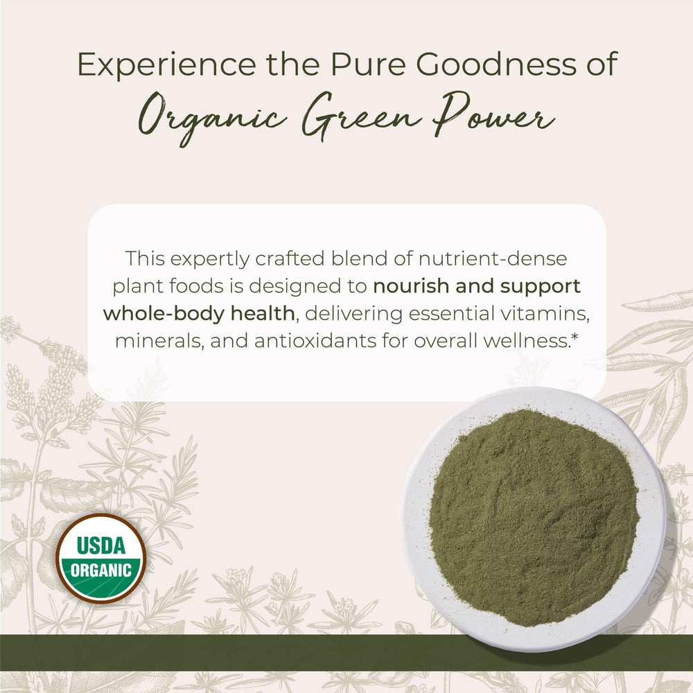 Organic GreenPower Blend - Healthy Greens Superfood Powder, Super Green Drink Mix, Natural Energy Support for Women & Men, Packed with Fruits & Vegetables, Non-GMO - Bulk 1 lb Bag