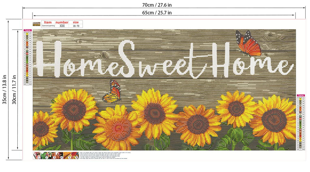 UB 5D Diamond Painting Kits for Adults Large Diamond Art Home DIY Full Drill Embroidery Retro Word Wall Crafts for Living Room Decor Home Sweet Home and Sunflower 14 x 28 in