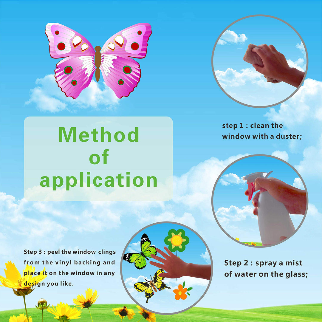 18 PCS Butterfly Window Clings with 12 PCS Flowers Window Clings Decals Anti-Collision Window Stickers to Deterrent Decal & Glass Decor to Alert Birds