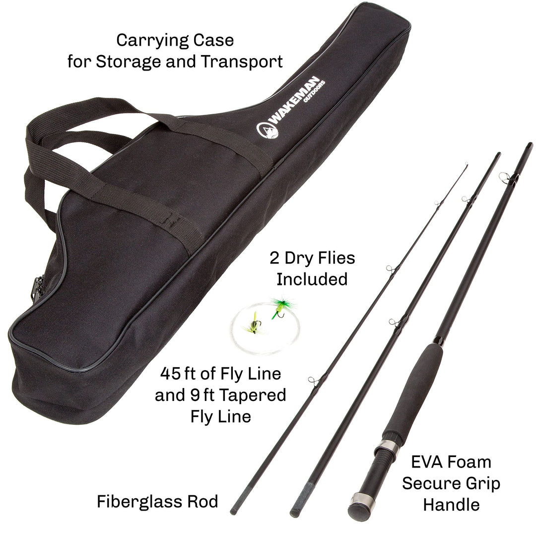Fly Fishing Rod and Reel Combo - Including Carrying Case, Flies, and Fishing Line - Charter Series Gear and Accessories (Black)