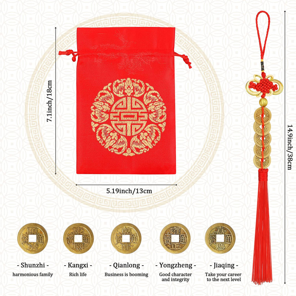 Feng Shui Money Frog with Chinese Coins Lucky Knots Red Blessing Bag Gold Three Legged Toad Decoration for Attracting Wealth Success Chinese New Year Gifts