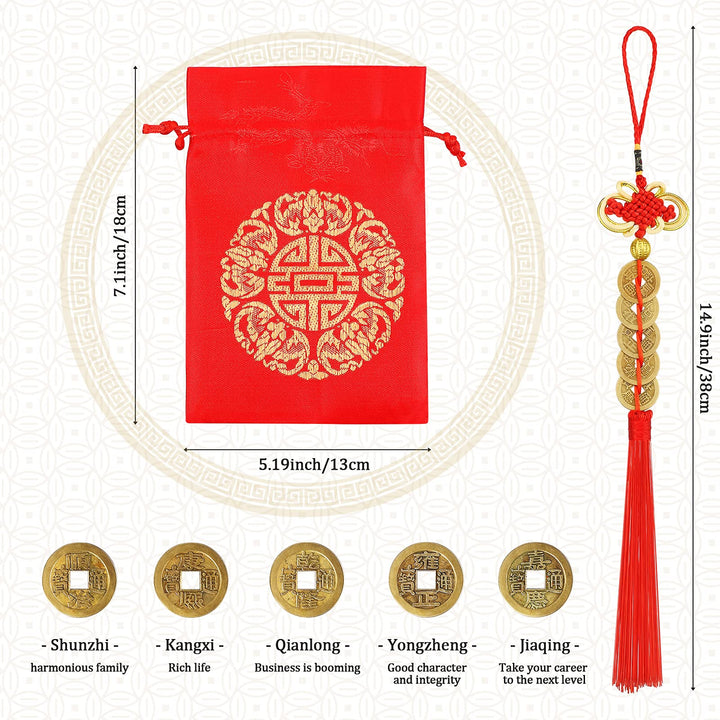 Feng Shui Money Frog with Chinese Coins Lucky Knots Red Blessing Bag Gold Three Legged Toad Decoration for Attracting Wealth Success Chinese New Year Gifts