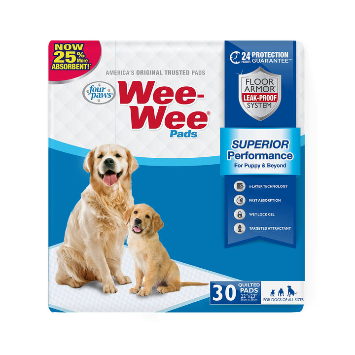 Wee-Wee Superior Performance Unscented Pee Pads for Dogs & Puppies, Quilted Leak-Proof Dog Housebreaking Potty Training Floor Protection, 22 x 23, 30 Count