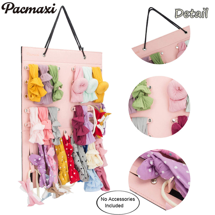 Hanging Baby Girl Headbands Storage Organizer, Newborn Headbands and Bows Holder(10 Snap Band+18 Snaps,Pink)