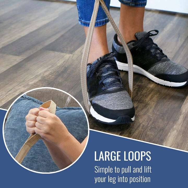 Leg Lifter Strap helps Increase Mobility and Maneuverability on Injured, Elderly or Disabled with Foot Loop and Hand Grip, Adult Size, 32 inches long