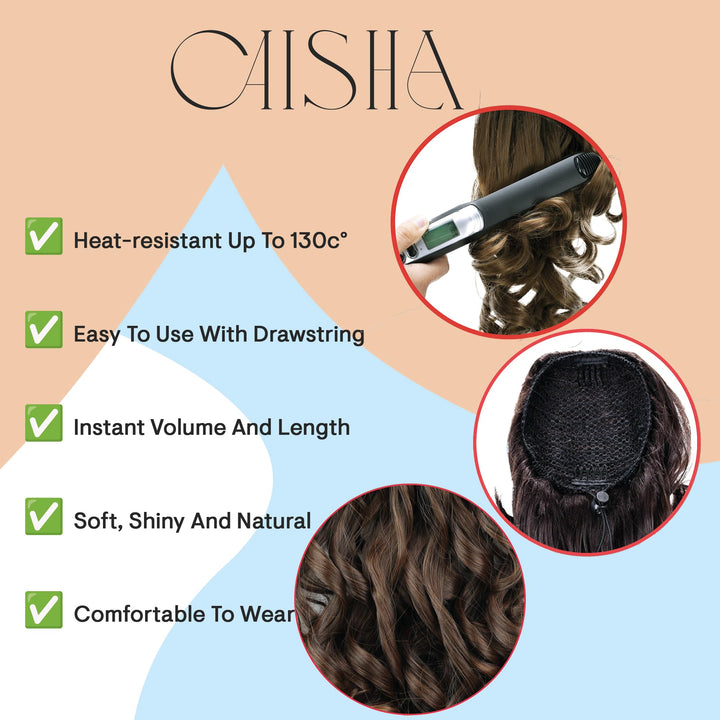 22 Hair Piece Pony Tail Extension Draw String Very Long & Voluminous Curled Wavy Heat-Resisting (blonde mix #27T613(PH10))