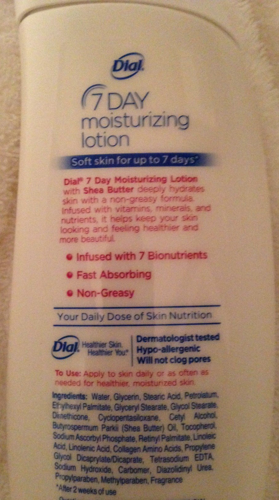 7 Day Moisturizing lotion Extra Dry Skin with Shea Butter and 7 Bionutrients 12 fl oz