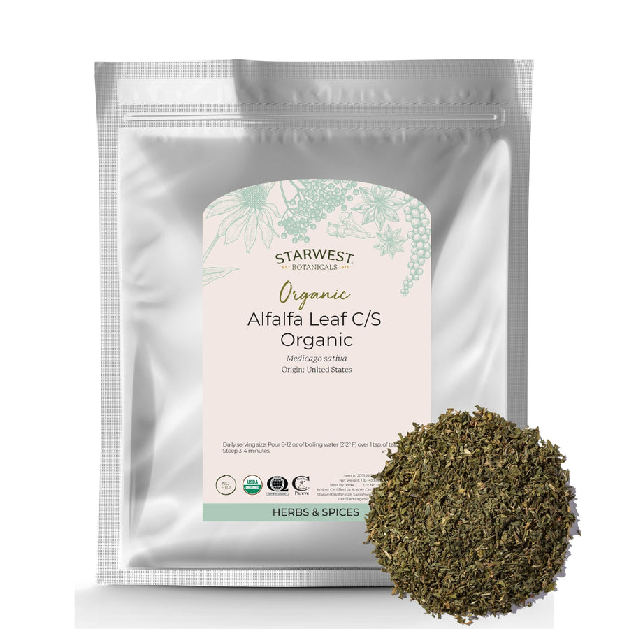 Organic Alfalfa Leaf - Dried Loose Leaf Herb for Nutrition, Use in Tea, Juice, & Smoothies, Cut & Sifted, Certified Kosher, Non-GMO - Bulk 1 lb Bag