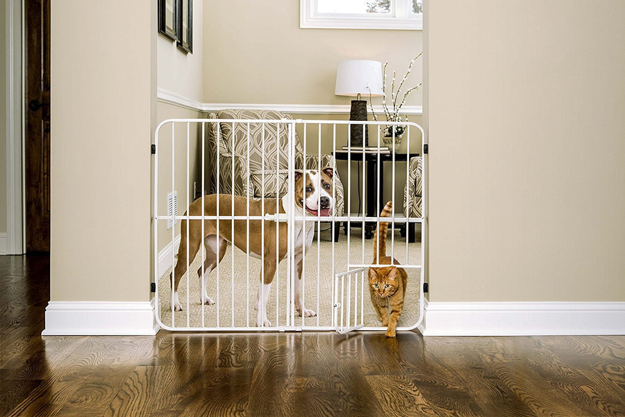 Carlson Extra Tall Metal Expandable Pet Gate White, Includes Small Pet Door 32 Tall x 22 - 38 Wide