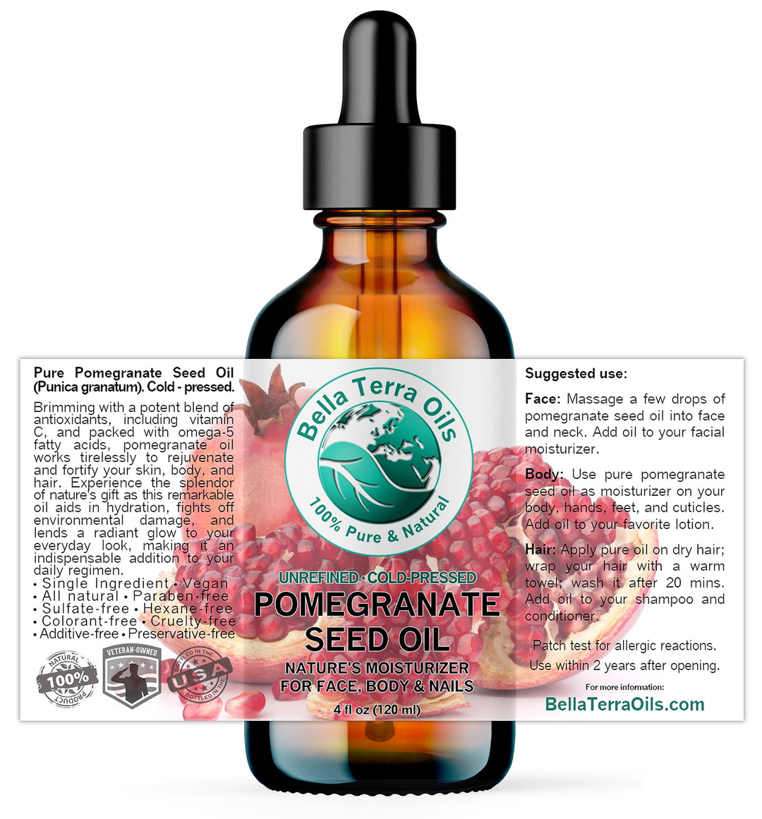 - Organic Pomegranate Seed Oil 4 oz - A Powerhouse of Nutrients & Essential Fatty Acids, Delightfully Cold-Pressed for Pure Skin Nourishment