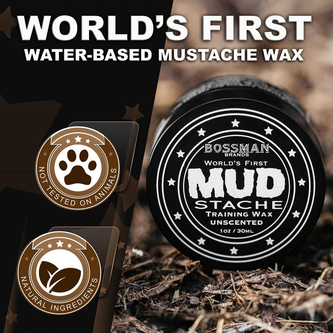 MUDstache Unscented Mustache Wax – No Pull - Spreads Easy for a Strong Non-Tacky 24 hr Hold - Tame, Train and Style - Moustache Wax for Men (1oz)