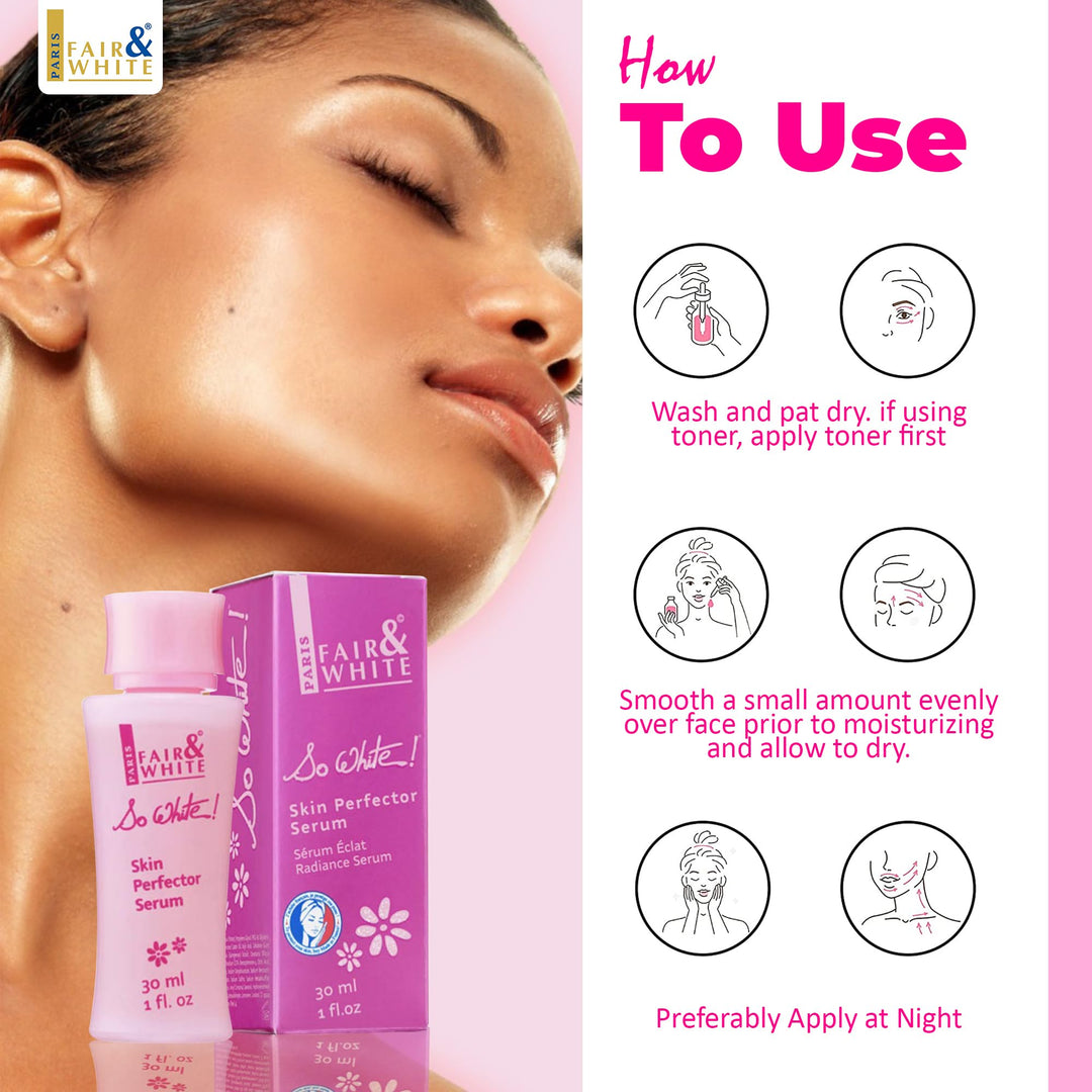 Fair and White So White Skin Brightening Serum 30ml - For Face, Elbows Knees, Feet - with Kojic Acid and Castor Oil