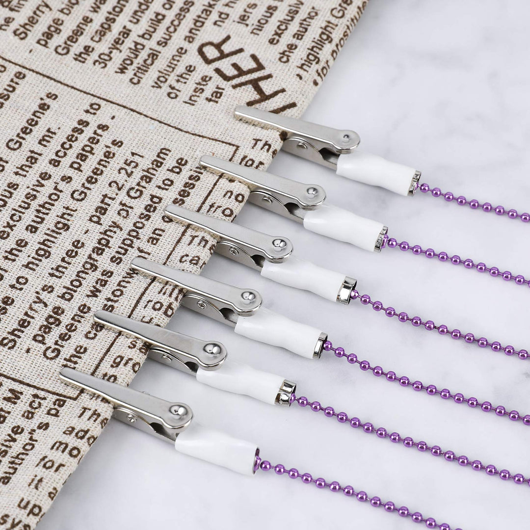 Dental Ball Chain Bib Clip, Flexible Metal Napkin Clips Towel Holder Purple, Anti-Dirty and Easy to Use, Pack of 3 - Sterilizable & Adjustable - 18.9 Inches Length