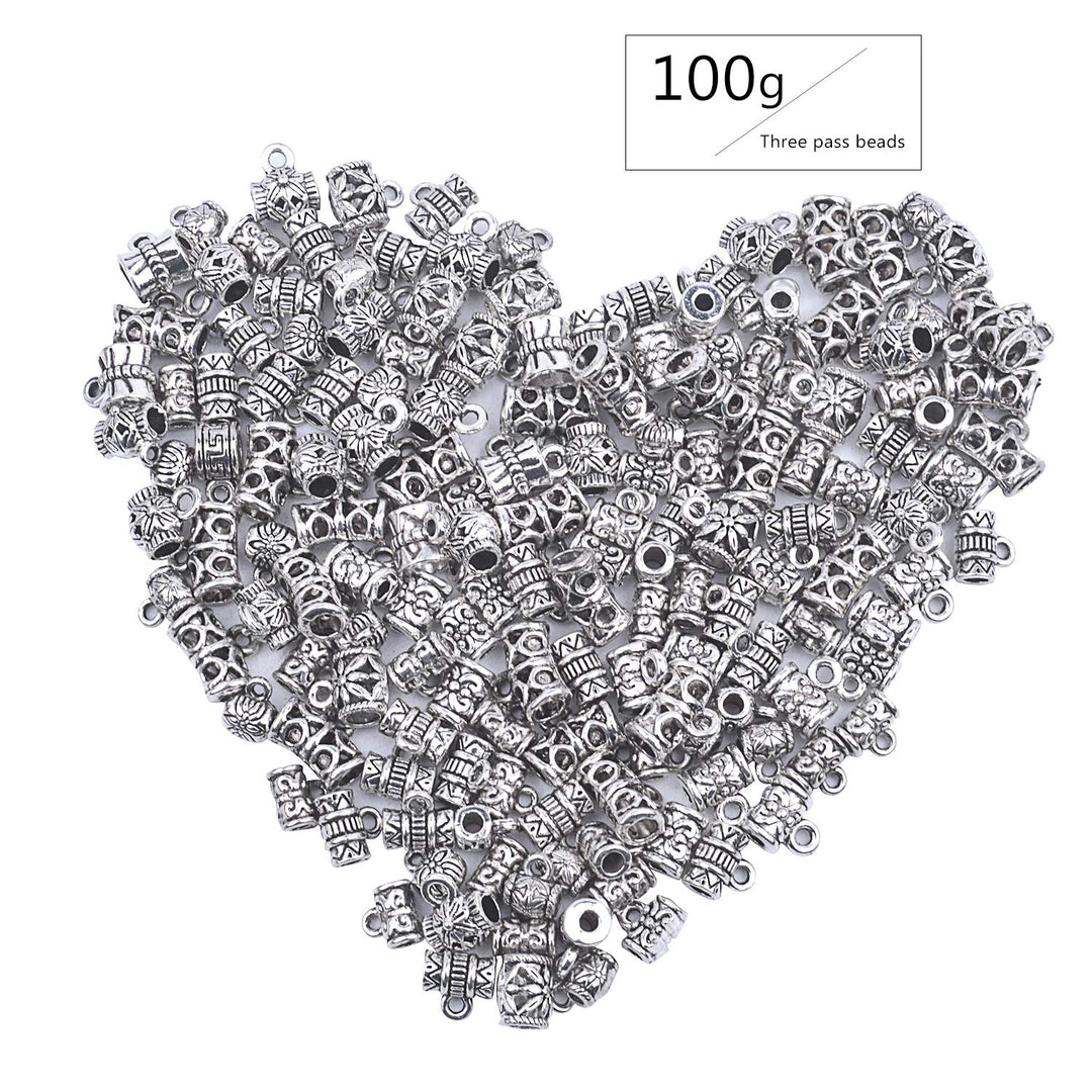 100g (About 130-170pcs) Mixed Antique Tibetan Silver Bail Beads,Spacer Bead,Bail Tube Beads,Bracelet Charms,Necklace Pendants for Jewelry and Craft Making(Small Size)