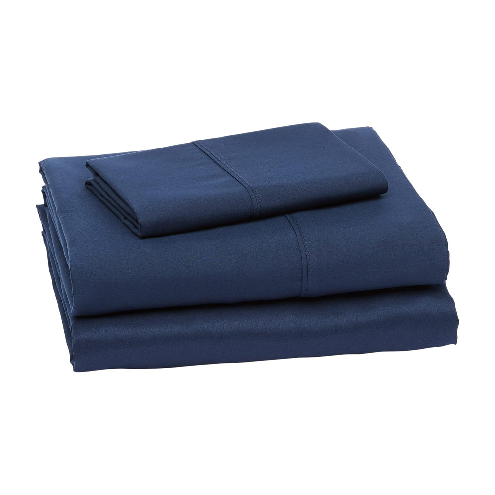 Lightweight Super Soft Easy Care Wrinkle Free Microfiber 3 Piece Bed Sheet Set with 14-Inch Deep Pockets, Twin, Navy Blue, Solid, Kids, Men & Women Bedding
