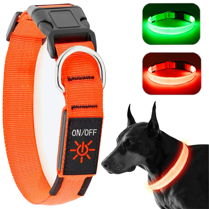 Light Up Dog Collar at Night, Led Dog Collar Adjustable, Lighted Dog Collar Rechargeable Waterproof, Dog Lights for Night Walking, Glow in The Dark Dog Collars Light for Medium Large Dogs OM