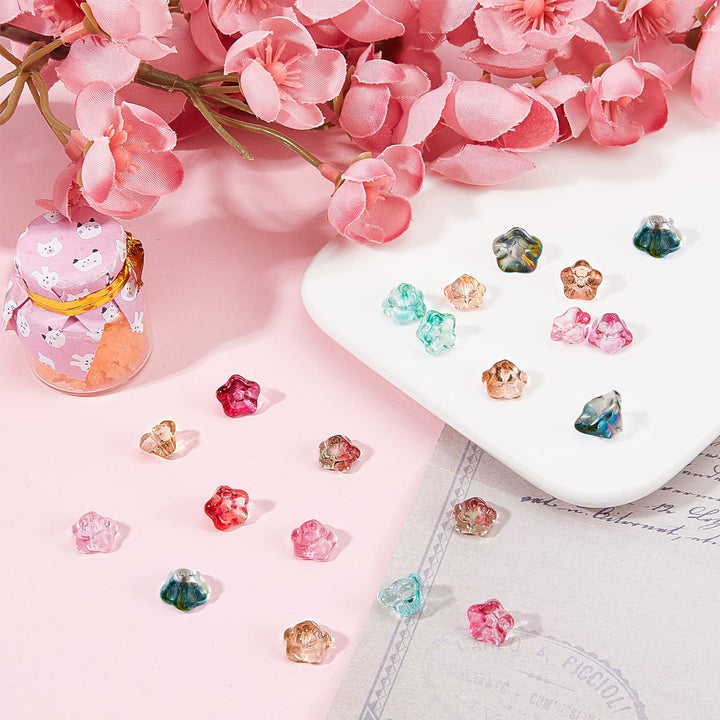 160pcs Crystal Flower Glass Beads, 8mm Trumpet Glass Beads Bulk Bell Flower Spacer Beads for DIY Beading Projects, Bracelets, Necklaces, Earrings Jewelry Making 8 Color
