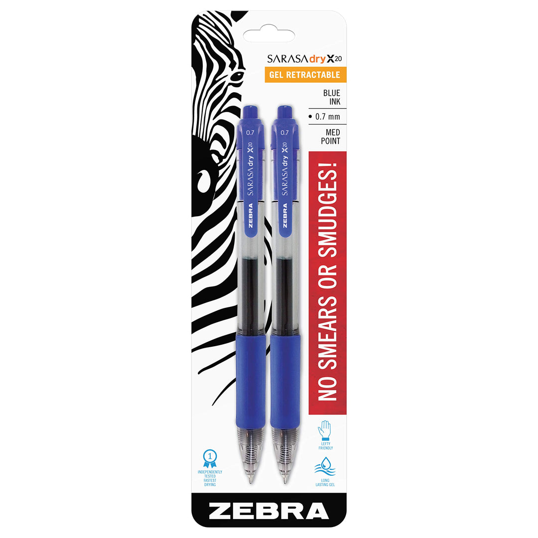 Sarasa Rapid Dry Ink Gel Retractable Pen, 0.7mm, Blue, 2 Pack (46822)