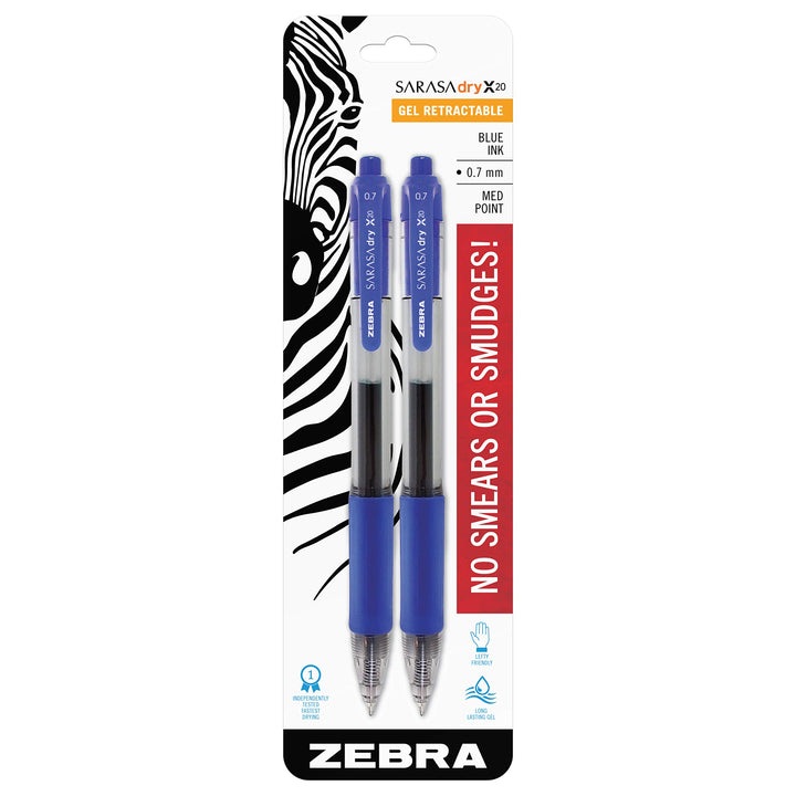 Sarasa Rapid Dry Ink Gel Retractable Pen, 0.7mm, Blue, 2 Pack (46822)