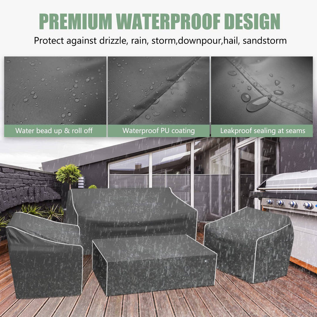 Patio Furniture Cover Set, 4 Piece Outdoor Furniture Cover Waterproof, 600D Heavy Duty Lawn Patio Set Covers