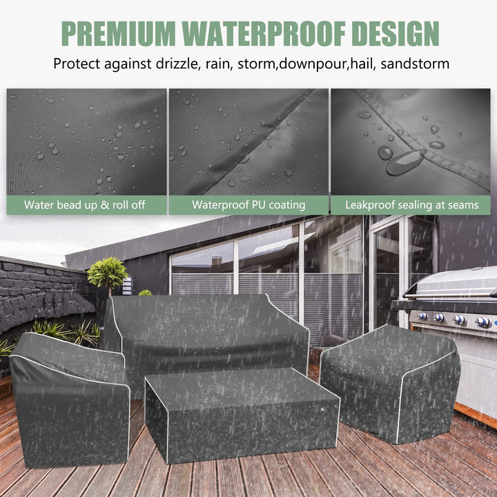 Patio Furniture Cover Set, 4 Piece Outdoor Furniture Cover Waterproof, 600D Heavy Duty Lawn Patio Set Covers
