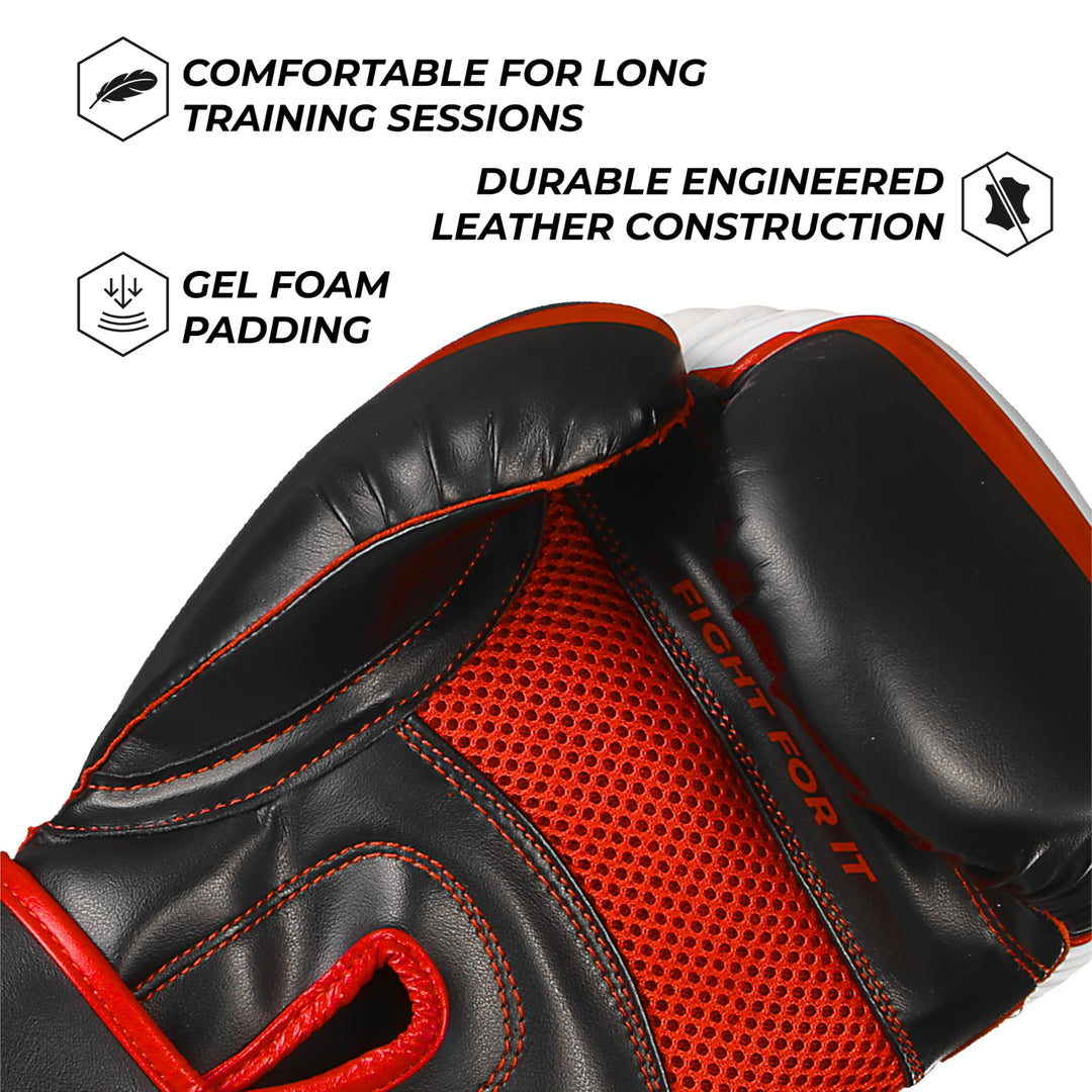 Essential Gel Boxing Gloves Kickboxing Gloves for Men & Women Boxing Training & Sparring Gloves Muay Thai and Heavy Bag Training - Black/Red, 10 oz