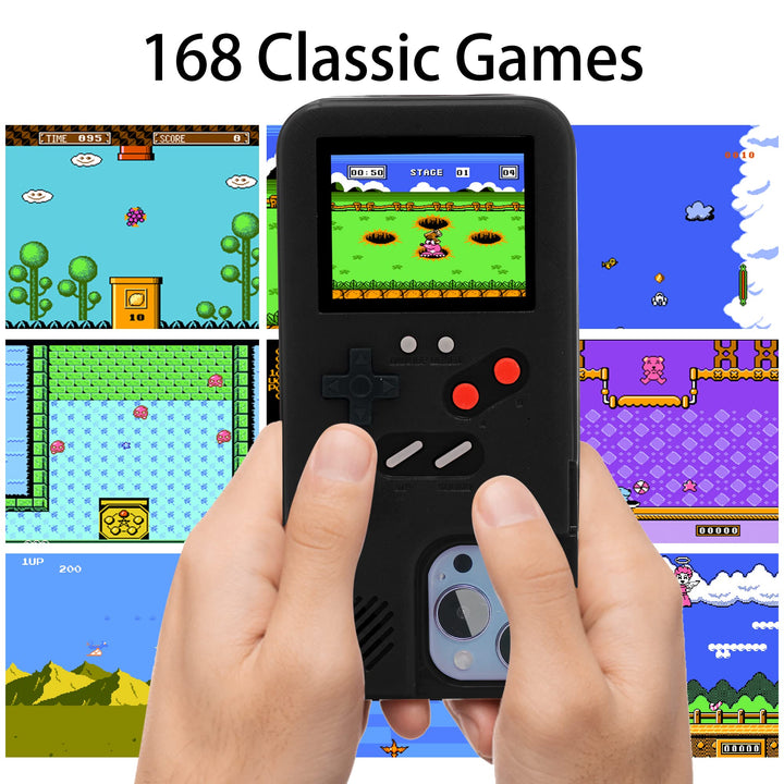 Gameboy Case for iPhone 13/13 Pro,Handheld Retro 168 Classic Games,Color Video Display Game Case for iPhone,Anti-Scratch Shockproof Phone Cover Black
