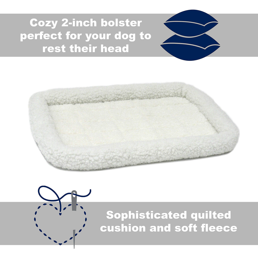 Bolster Dog Bed 18L-Inch White Fleece Dog Bed or Cat Bed w/Comfortable Bolster | Ideal for Toy Dog Breeds & Fits an 18-Inch Dog Crate | Easy Maintenance Machine Wash & Dry